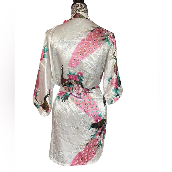 Japanese Satin Peacock Kimono Robe - Picture 3 of 6